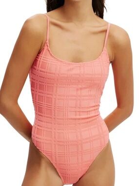 Cotton On Textured Pink Tank One-Piece Swimsuit